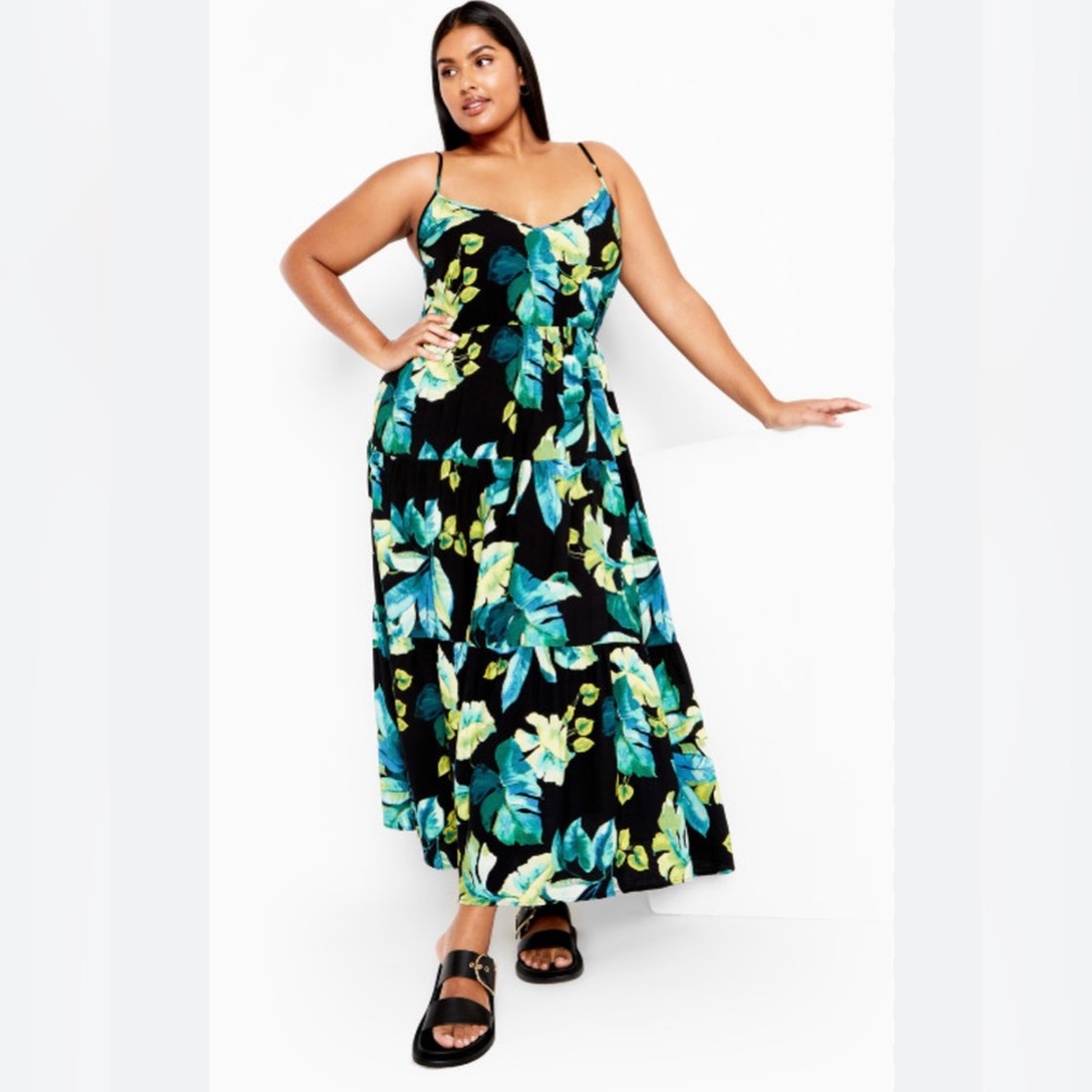🖤CITY CHIC NWT MAXI DRESS with adjustable straps, elastic waist, ruffle hemline